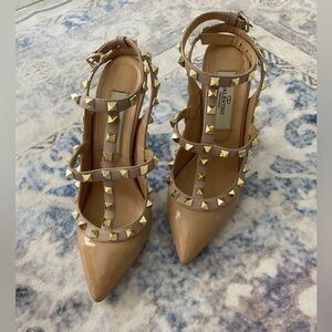 Valentino Women's Tan Patent Studded Heels